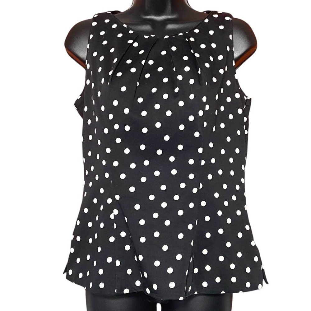 White House Black Market Top Tank Size 12 Black & White Polka Dot Side Zip